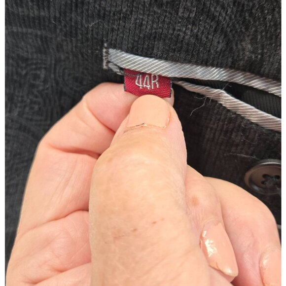 Adolfo Mens Corduroy Sport Coat Black Paisley Blazer 44R Tailored Lined Cotton - Picture 11 of 16